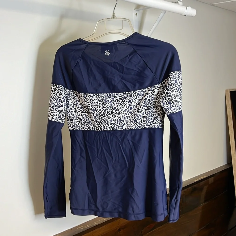 Athleta Blue‎ & White Long Sleeve 1/4 Zip Swim Top- S